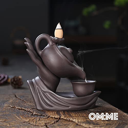 Omme Backflow Incense Burner Incense Holder Antique Ceramic Aromatherapy Ornament Home Décor Yoga + 20 Upgraded Incense Cones (Tea Pot B) #TOP6