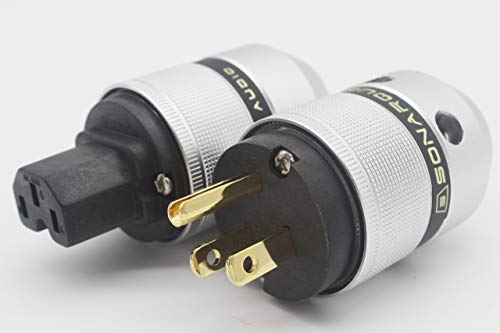 SONARQUEST Aluminum Alloy 24K Gold Plated US Power Plug & IEC Connector Set AC Power for HiFi Audio (P25-G(B)+)