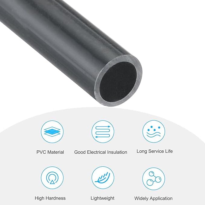 MACHSWON PVC Pipe 45.2mm ID 50mm OD 200mm Length Round Plastic Rigid Tubing High Impact for Drain Pipe Cable Sleeve(Dark Grey) - Image 3