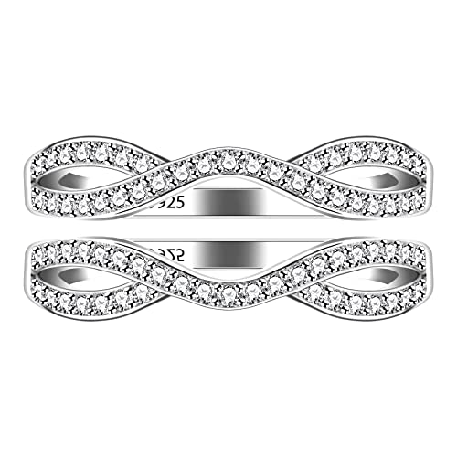Uloveido 925 Sterling Silver Cubic Zirconia 2 Stackable Rings Enhancer for Women Wedding Engagement Anniversary Promise Rings Y2190