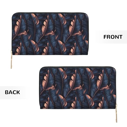 Bronze Tropical Plants Print Wallet Women Men, Long PU Leather Wallets for Women, Cute Womens Travel Wallet Purse Pouch with Zipper Pocket2