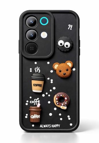 Image of Bintage CASE Cute Fun Taddy Cartoon 3D Ball Bear Milk Cake Coffee Silicon Case Full Body & Camera Protection Back Cover Compatible for Realme Narzo 90x - Black