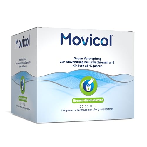 Movicol® Dosierbeutel; Zitrone/Limone, 50 Beutel, gegen Verstopfung bei Erwachsenen & Kindern ab 12 Jahren, Abführmittel, hydratisiert, weicht den Stuhl auf & regt so die natürliche Darmbewegung an