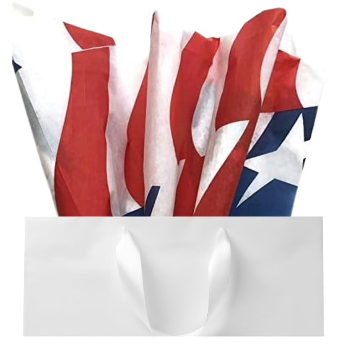 Printed Tissue Paper for Gift Wrapping with Red, White & Blue Patriotic Flag Design, Decorative Tissue Paper - 24 Large Sheets, 20x30