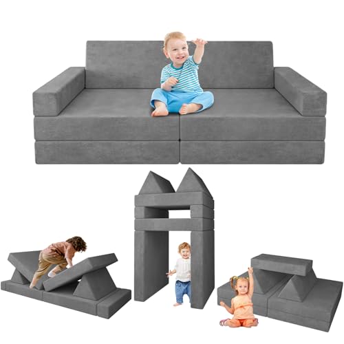 Image of Kids Play Couch Modular Sofa Couch Sectional Kids Sofa Convertible Play Couch Toddler Foam Couch for Kids, Kids Couch Building Foam Climbing Play Set (Grey)