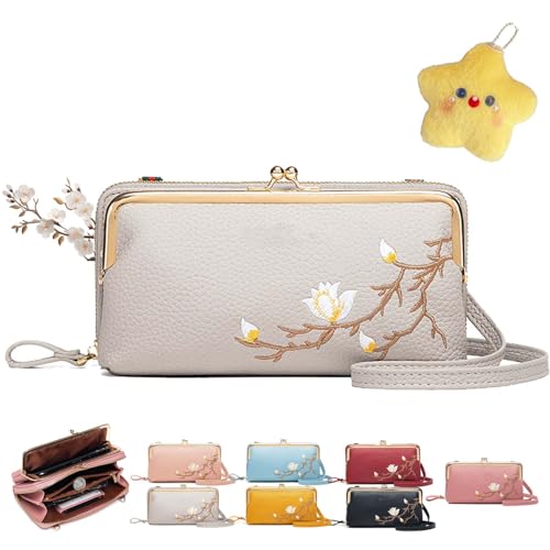Women Sling Cross-Body Wallet with Mobile Cell Phone Holder, Embroidery Phone Wallet Crossbody for Urban Commuting Women