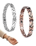 KRVNTH Braccialetti Magnetici Donna, Set da 2 in Rame Puro e Argento, Terapeutici per Sollievo Artrite, Dolori Articolari e Tunnel Carpale | Terapia Magnetica Benessere.
