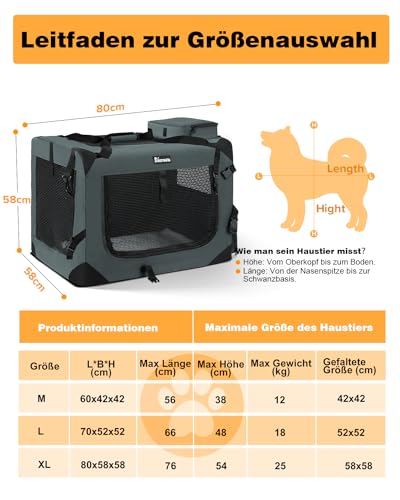 Reerooh Hundebox XL 81x 58 x 58cm, Faltbar Hundetransportbox Inkl.Hundenapf, Tragbare Hundetasche für Reisen, Hunde und Katzen Auto Haustiertransportbox