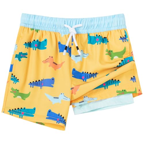Image of SURF CUZ Boys Swim Trunks with Boxer Brief Liner Toddler Boy Stretch Swimsuit Shorts Quick Dry Swimming Trunks Bathing Suit