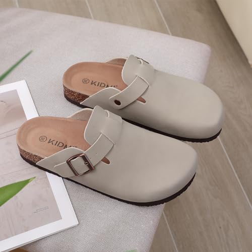 Image of KIDMI Unisex Vegan Suede Clogs Leather Mules Womens Mens Cork Footbed Potato Shoes with Arch Support
