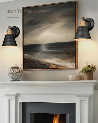 Image of FEMILA Black Wall Sconces, Rustic Industrial Wall Lamps, 1-Light Sconces Wall Lighting with Hammered Metal Shade, Bathroom Vanity Light Fixture for Bedroom Living Room Kitchen,4FG59B BK