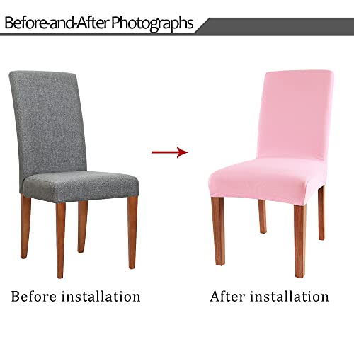 Obstal Stretch Spandex Dining Room Chair Covers – Set Of 4 Universal Removable Washable Chair Seat Slipcovers Protector For Kitchen, Ceremony, Wedding, Banquet, Hotel And Party, Pink #TOP3