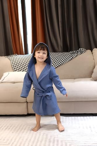 Image of TADO MUSLIN Organic Cotton Toddler Bathrobe, Soft and Breathable Baby Robe for Kid, Boy& Girl Hooded Robe Muslin