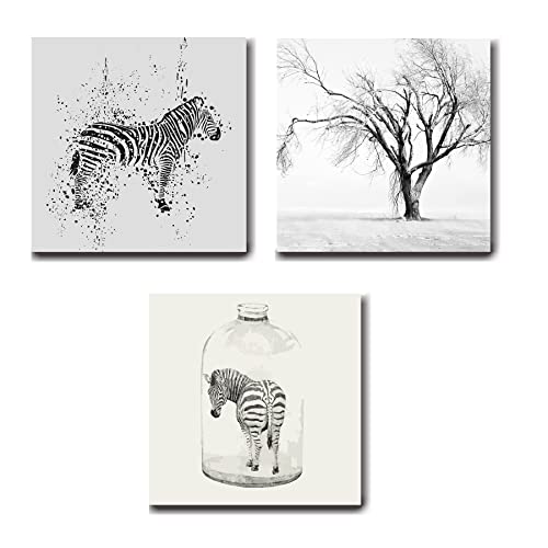 AMOGAR Set de 3 Cuadros en Lienzo, 30x30 cm, Imagen Impresa sobre Lienzo, Cuadros para Decorar Dormitorios Salones Cocina Sala de Estar, Incluye Accesorios de Instalación, Diseño Cebra Cover