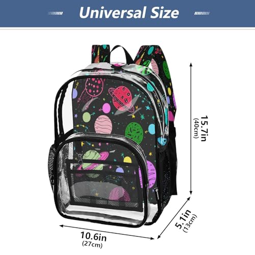 Planets Doodle Clear Backpack - Stadium Approved Large 15.7-inch Waterproof Transparent Bag for Sports, Concerts, Work, Travel#5354