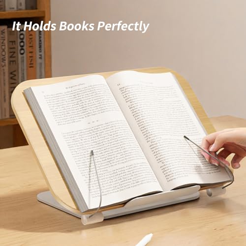 Support livre ouvert en bois réglable 360° pour lecture et cuisine - 3