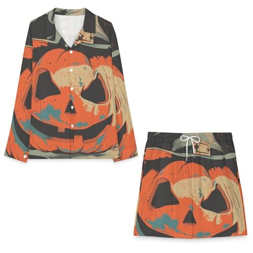 Halloween Party Pumpkin SkullMen's Long-sleeved Suits for Everyday Casual Wear3