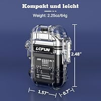 LcFun Feuerzeug Elektrisch, USB C Wiederaufladbar Feuerzeuge, Elektrisches Feuerzeug mit Batterieanzeige & Taschenlampe, Wasserdicht Winddicht Plasma Feuerzeuge für Wandern, Camping, Survival Kit – Ansicht 6