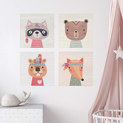 SUN WOOD Wandbild 4er Set aus Holz für Kinder | Kinderzimmer Deko Mädchen und Junge | Poster Babyzimmer | Deko Babygeschenk Cover