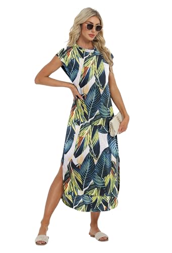 Image of HiMONE Beach Vacation Dresses for Women 2025 Sundress Cap Sleeves Casual Maxi Beach Dress with Pockets XS-2XL