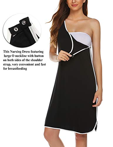 Ekouaer Womens, Nursing Nightgown Nightshirt, Sleeveless Nursing Gowns, Scoop Neck Nursing Sleepwear, A_Black, Large #TOP1