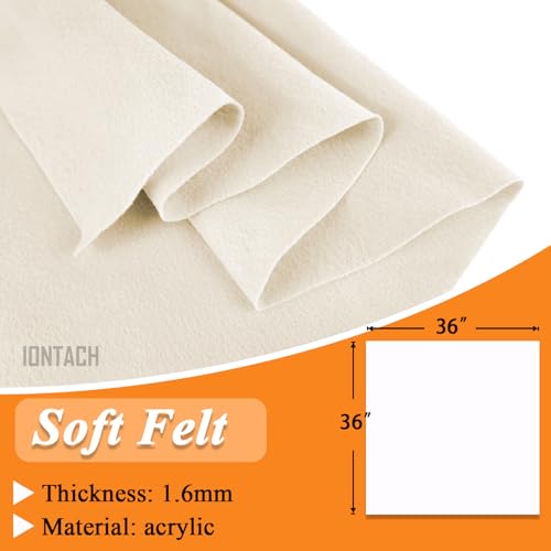 Image of IONTACH 36 inch X 36 inch Ivory Soft Felt Fabric 1.6mm Thick | Felt Sheets for Crafts, Embroidery, Patchwork, Liner, School Projects, Home Decoration