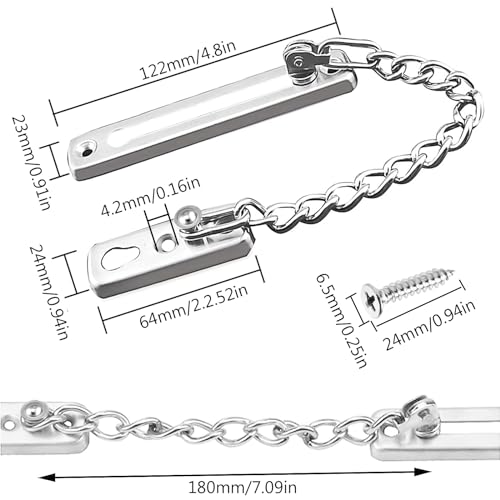 Türkette aus Edelstahl Tür Sicherheitskette Edelstahl Türsicherheitskette,Edelstahl Türkettenschloss Türsicherung Kettenschloss,mit Schrauben,für Hotel Familie Innentüren Türen Fenster（Silbrig）