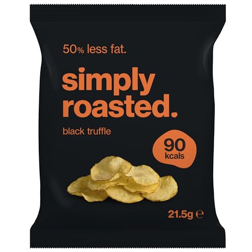 Simply Roasted - Black Truffle Crisps | 24 x 21.5g Impulse Bags | Earthy & Luxurious | Vegan | 50% Less Fat | Under 99 Cals Per Serve | Triple Cooked for the Ultimate Crunch | Gluten & Allergen-Free