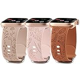 Floral Engraved Sport Bands Compatible with Apple Watch Band 38mm 40mm 41mm, Women Cute Flower Patte