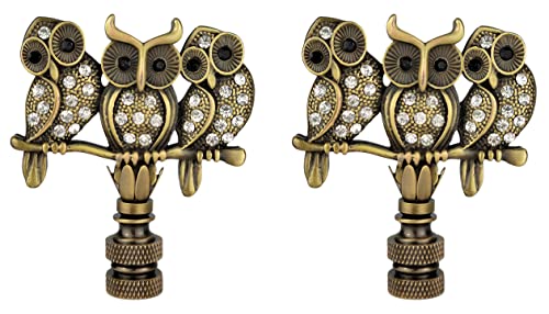 Image of Royal Designs, Inc. 3D Two-Sided Rhinestone Owl Trio Lamp Finial, F-5104AB-2, Antique Brass, Pack of 2