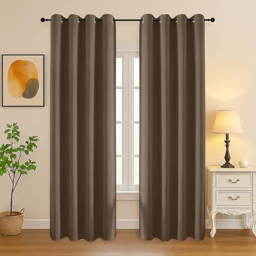 Image of Simplebrand Brown Room Darkening Curtains for Bedroom Living Room 84 Inch Length 2 Panels Set, Thermal Insulated Curtains & Drapes, Solid Grommet Noise Reducing Window Treatment, W50 x L84 Inch