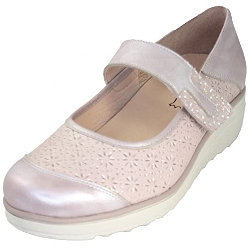 Merceditas en cuir perforé rose à semelle amovible 37