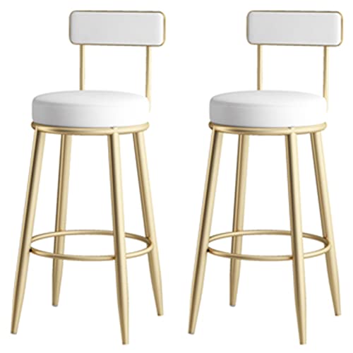 Taburetes de bar de metal con respaldo, 2 taburetes altos modernos para salón de belleza, restaurante e islas, cojín de poliuretano, reposapiés incluido