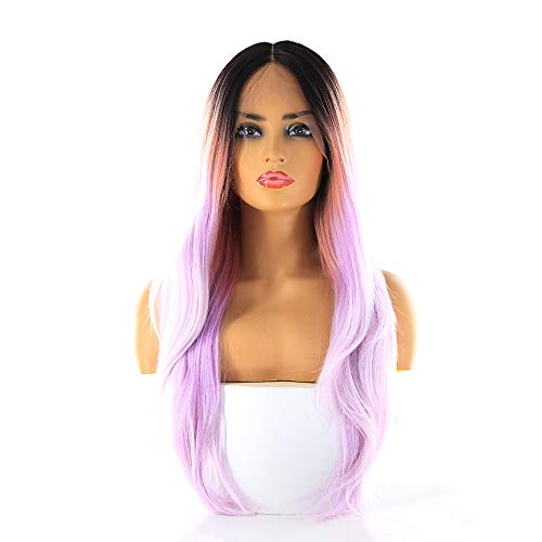 SOKU Ombre Purple Lace Front Wigs for Women Girls Wig 27" Long Wave Hand-tied T-part Swiss Lace Heat Resistant Full Soft Synthetic Hair