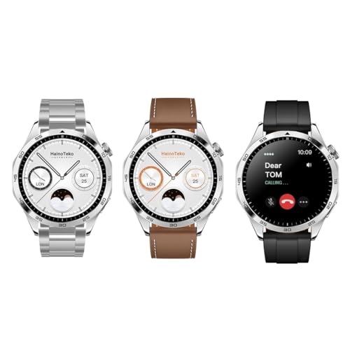 Image of HainoTeko Germany Haino Teko RW44 Round Screen AMOLED Display Smart Watch With 3 Pair Straps and Wireless Charger For Gents and Boys Silver