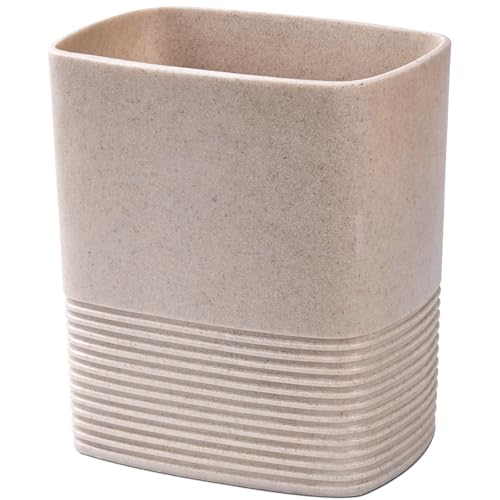 Image of Beige Sand Stone Small Bathroom Trash Can 2 Gal(7 Liter), Heavy Sturdy Small Kitchen Garbage Can,Living Room Bedroom Trash Can, Decorative Wastebasket for Home, Garden, Office, Perfect for Toilet Side