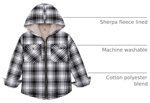 Image of ThCreasa Boys Plaid Flannel Jackets Sherpa Lined Zip Up Long Sleeve Warm Flannel Shirt with Hood