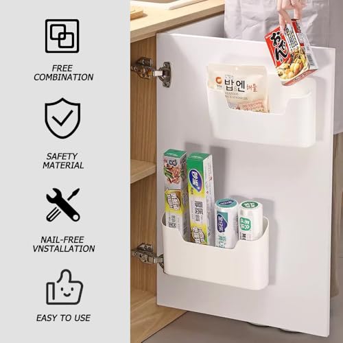 Küchenschranktür Aufbewahrungsbox, 2 Stück Selbstklebendes Schranktür Organizer, Wandmontierte Aufbewahrungsbox Selbstklebendes Wandmontierte für Familie Fernbedienung (2, Weiß, 23.4 x 10.8 x 6.8 cm)