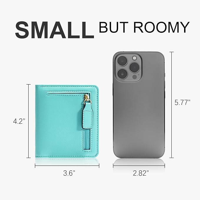 Image of Gostwo Small Wallet for Women, Slim Bifold Credit Card Holder, Compact RFID Blocking Cash Wallet, Billfolds Thin Leather Zipper Pocket, Mini Wallet Gift for Ladies Teen Girls Travel with ID Window