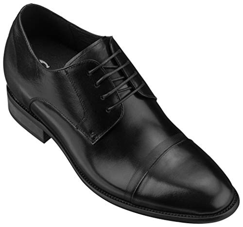 CALTO Men's Invisible Height Increasing Elevator Shoes - Black Premium Leather Lace-up Formal Oxfords - 3 Inches Taller - Y1004 - Size 9 D(M) US