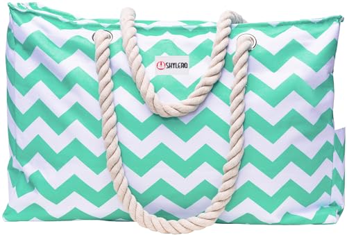 SHYLERO Beach Bag and Pool Bag. Has Airtight Pouch, Ton of Pockets. Beach Tote is Zippered, Water Resistant. Family Size