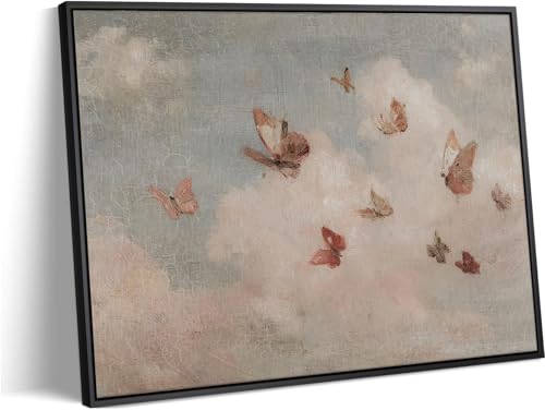 Butterfly Clouds Wall Art Whimsical Wall Decor Pictures Vintage Nursery Poster Print Country Style Painting Artwork for Bedroom Farmhouse Girls Room Decoration 16x24in
