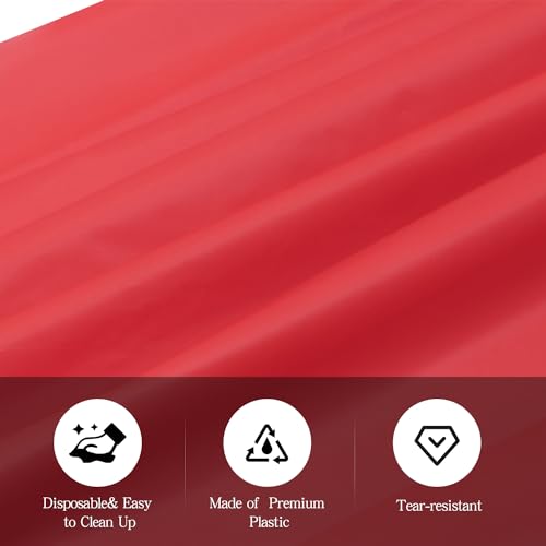 Image of tujol Red 6 Pack Plastic Table Cloth 54 inch x 108 inch, Disposable Tablecloths Rectangle Table Cover, Plastic Tablecloths for Parties