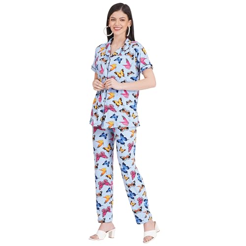 Image of Women's Pure Cotton Top & Pyjama Set - Printed Nightwear and Loungewear, Comfortable Night Suit for Sleep and Relaxation