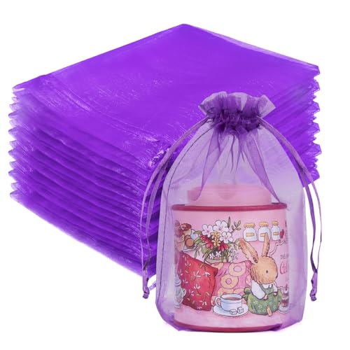 Image of Crweety 50 Pcs 5x7 Inch Purple Organza Bags, Small Mesh Gift Bags Drawstring, Elegant Scented Sachet Bag Empty for Graduation Gifts, Jewelry Packaging, Birthday Party Favor & Baby Shower Candy Treats