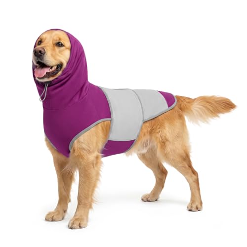Joypig Dog Thunder Vest Anxiety Relief Shirt with Noise-Reducing Hood Calming Wrap Gentle Compression Jacket for Thunder Storm Fireworks Separation Stress Fireworks L Purple