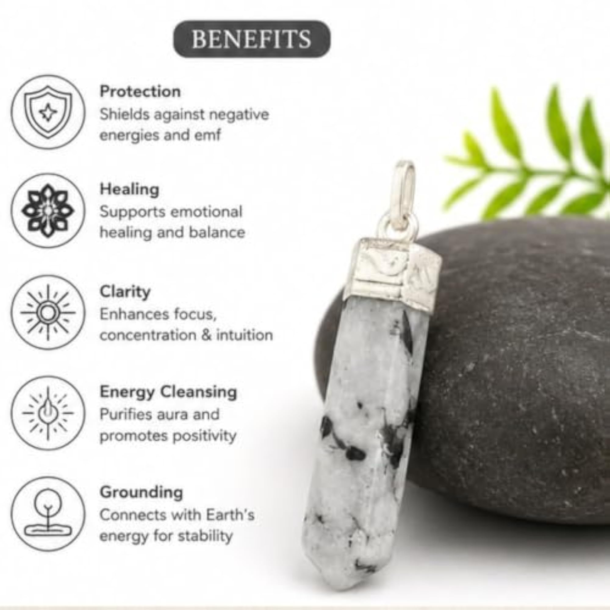 Natural Moonstone Pencil Pendant, Polished Crystal Gemstone