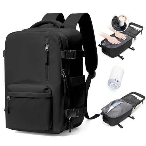 BJLFS Zaino Ryanair 40x30x20 Sottovuoto con Pompa Zaino da Viaggio Ryanair 40x20x25 Borse da Cabina per Wizzair Bagaglio a mano Easyjet 45x36x20 Sottovuoto Zaino Casual,Nero