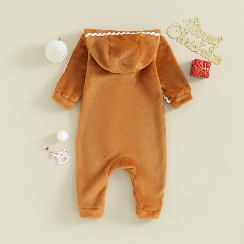 Baby Boys Girls Christmas Gingerbread Clothes Fuzzy One-piece Long Sleeve Hooded Romper Jumpsuit Cosplay Outfit3