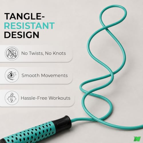 Image of Skipping Rope with Ball Bearing for Men, Women & Kids | 300 cm Jump Rope with Smooth Rotation & Comfortable Grip | 270 cm Effective Rope Length | Fitness, Cardio, Exercise & Workout Rope- Blue